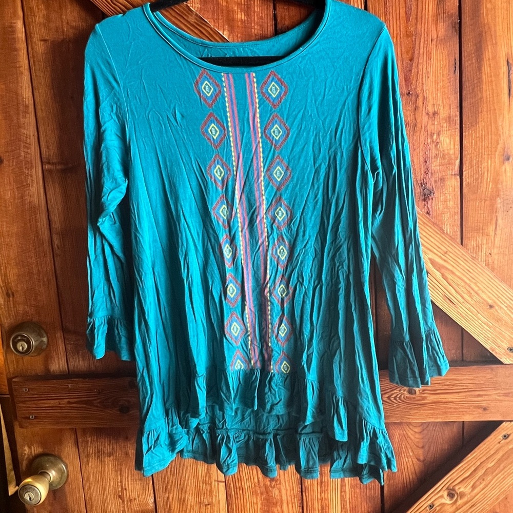 Teal Geometric Patterned Women's Top